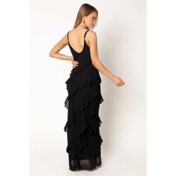 PETAL & PUP Ciao Ruffle Chiffon Gown in Black Size Large - Picture 3 of 14